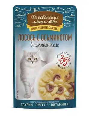 Деревенские лакомства Домашние обеды лосось и осьминог в нежном желе пауч для кошек