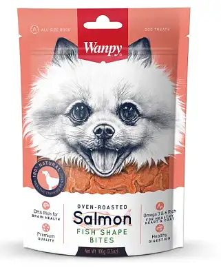 Wanpy Dog лакомство для собак кусочки из нежного лосося в форме рыбок